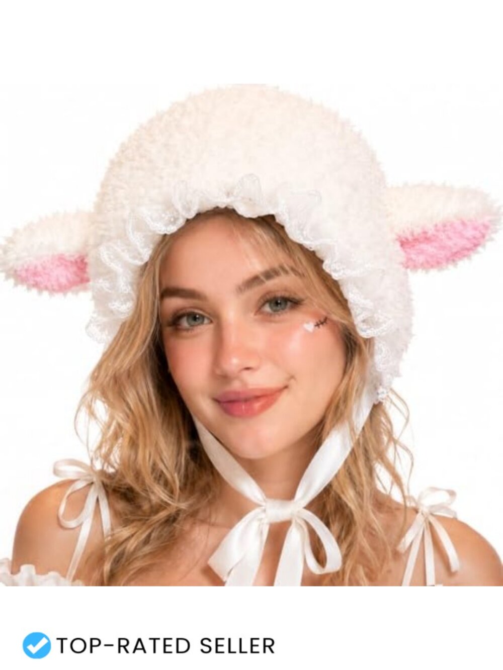 Cute Lamb Ear Hat Plush Sheep Cap Furry Animal Beanie for Halloween Cosplay